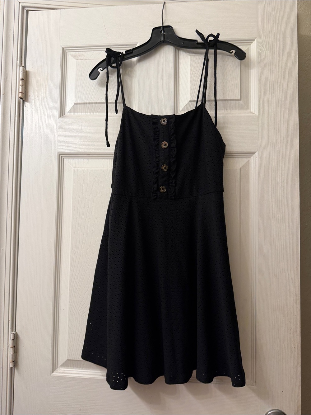 Speechless Black Eyelet Tie-Shoulder Mini Dress